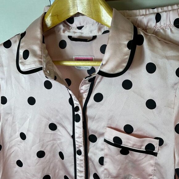 Kate Spade Pink with Black Polka Dots Satin Short Sleeve Capri Length Pajamas S - Picture 5 of 15